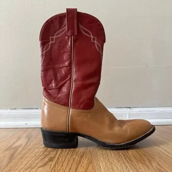 Tony Lama Leather Cowboy Boots Womens 6.5M Embroidered Western Boho Red Brown - Picture 3 of 11